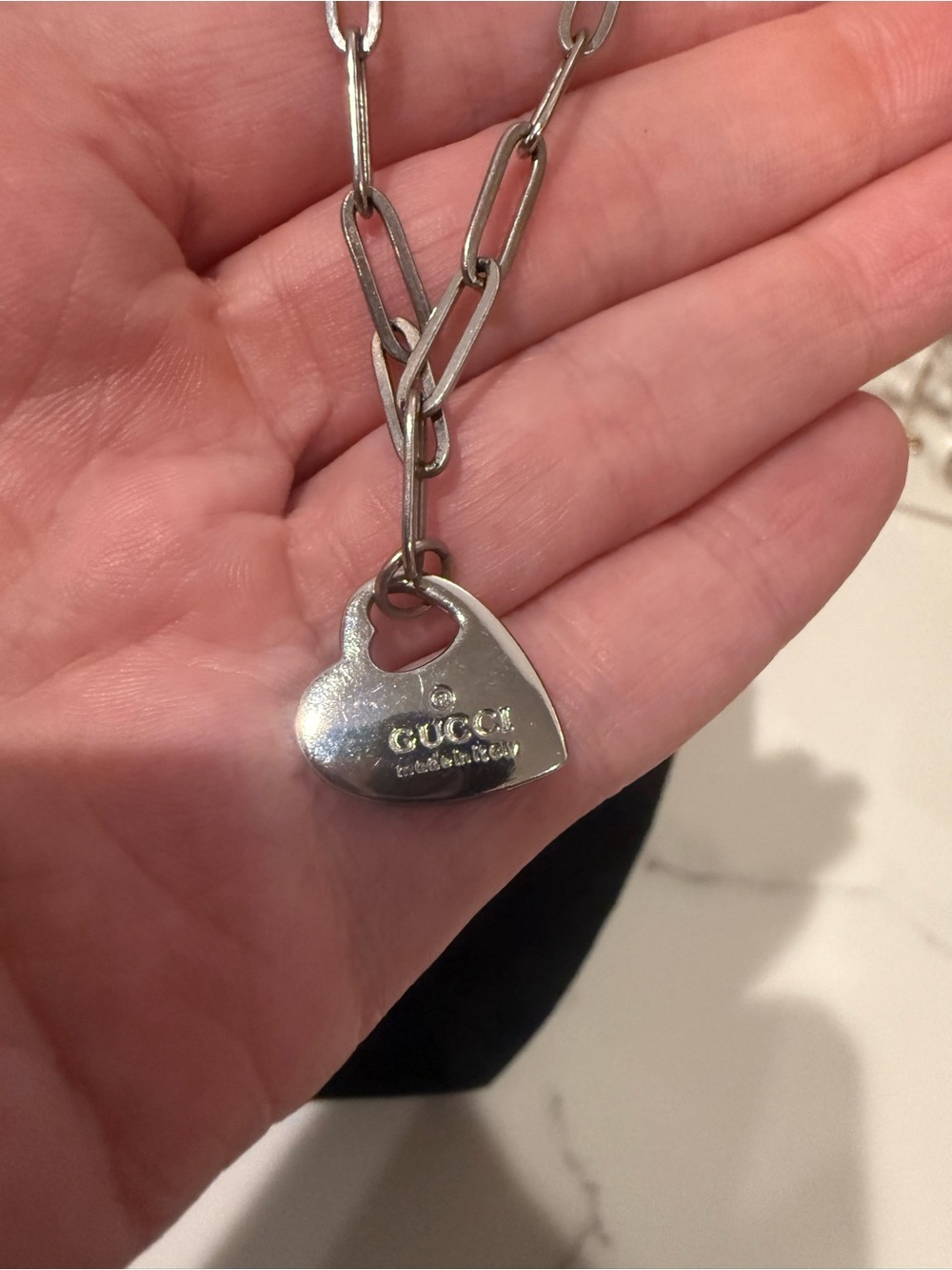 Upcycled Gucci Silver Heart Lock Pendant bracelet - Picture 4 of 7